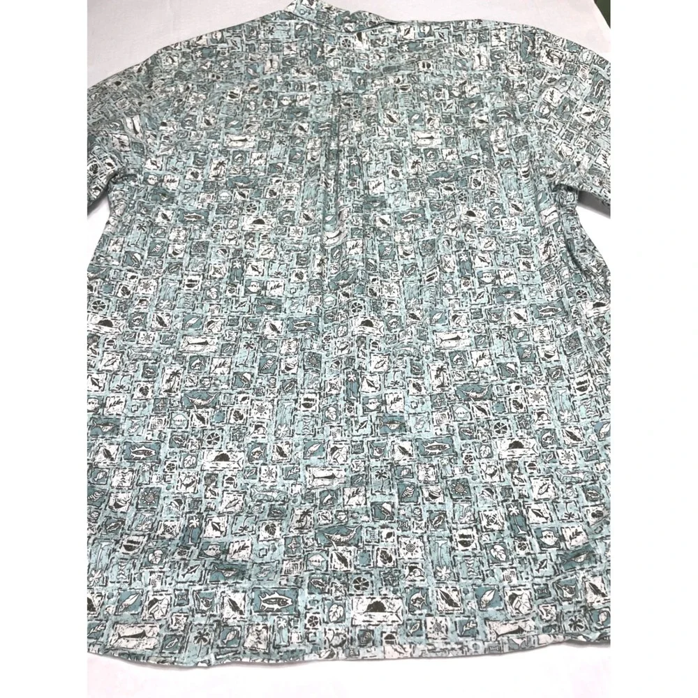 Columbia Mens XL Short Sleeve Button Down Shirt Blue Tropical Fish Cotton AM7088